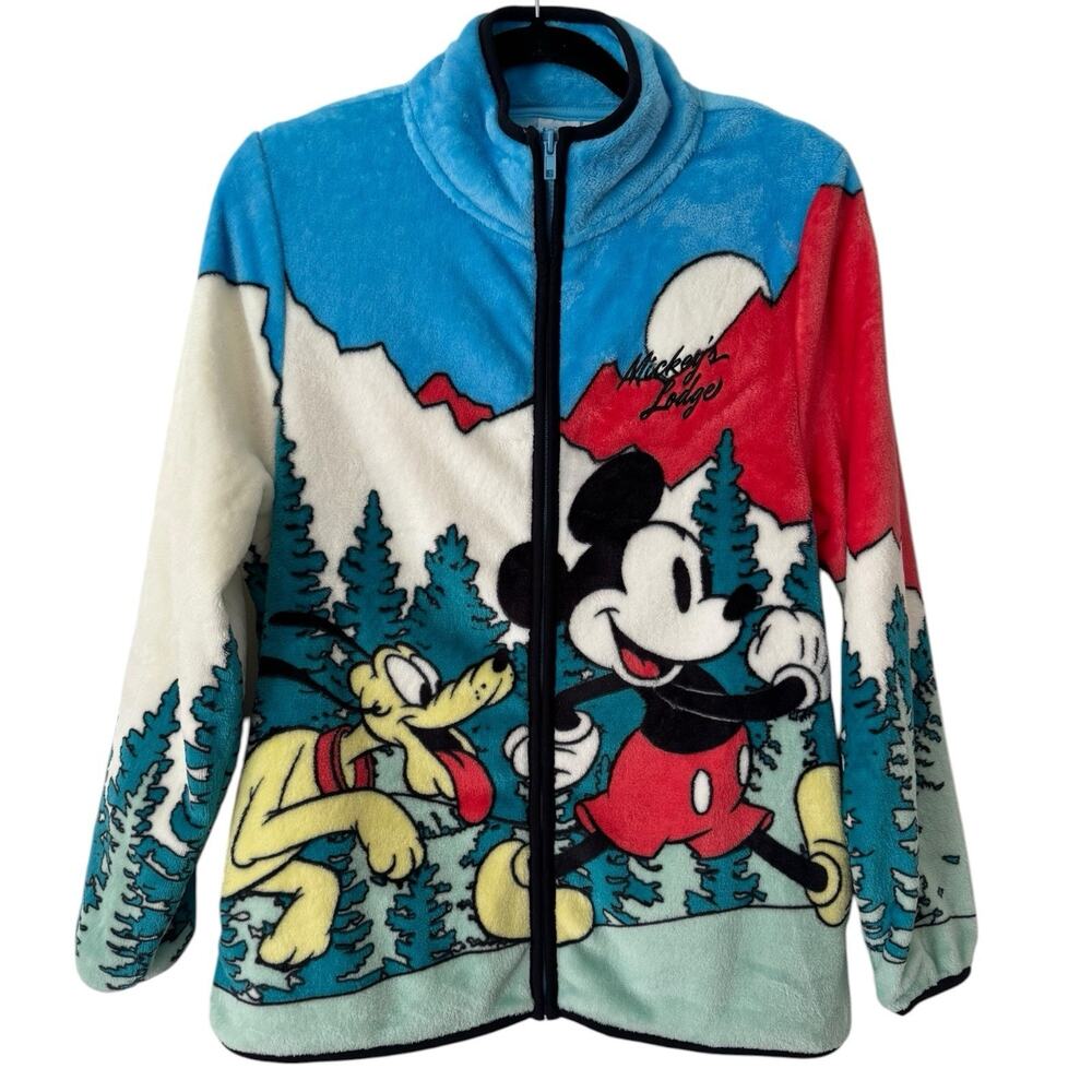 NWT Disney Mickey Mouse Pluto Fleece Jacket Mickey's Lodge Full Zip Blue Small - Picture 1 of 5